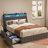 Bed Frame with LED, Wings Headboard Design-355487689-355487691