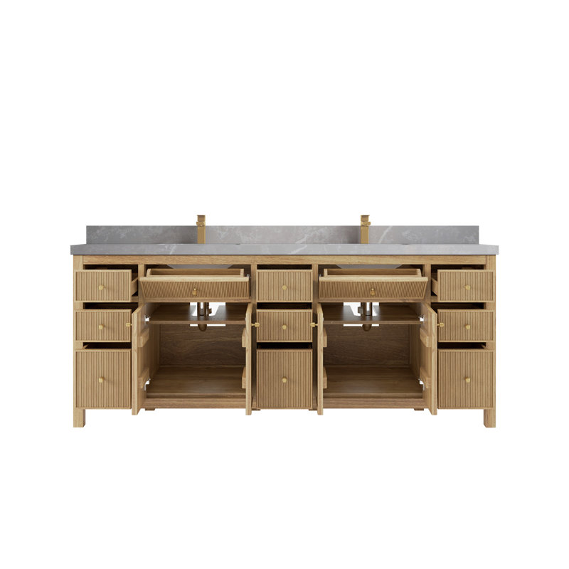 84'' Double Bathroom Vanity with Quartz Top, Light Gray