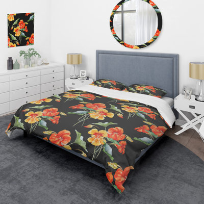 Orange Nasturtium Flower Floral Duvet Cover