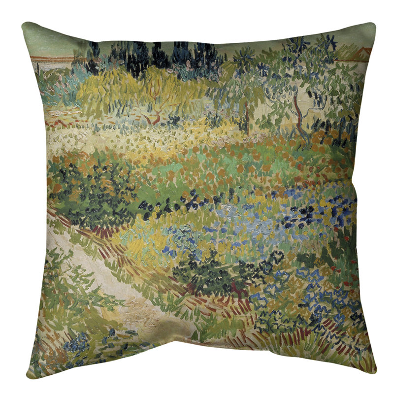 Bluhender Garten Mit Pfad Throw Pillow, Faux Linen, Red/Blue/Brown, 16" x 16"