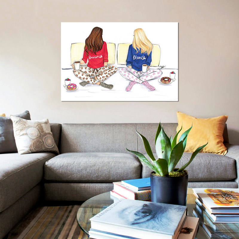 «Blond et brune», impression sur toile, H 18 po x l 26 po x P 1,5 po, Toile avec cadre noir