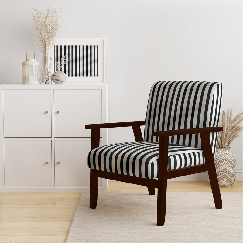 Euris Black And White Striped Lines Harmony - Upholstered Modern & Contemporary Accent Arm Chair, Brown Square Arms