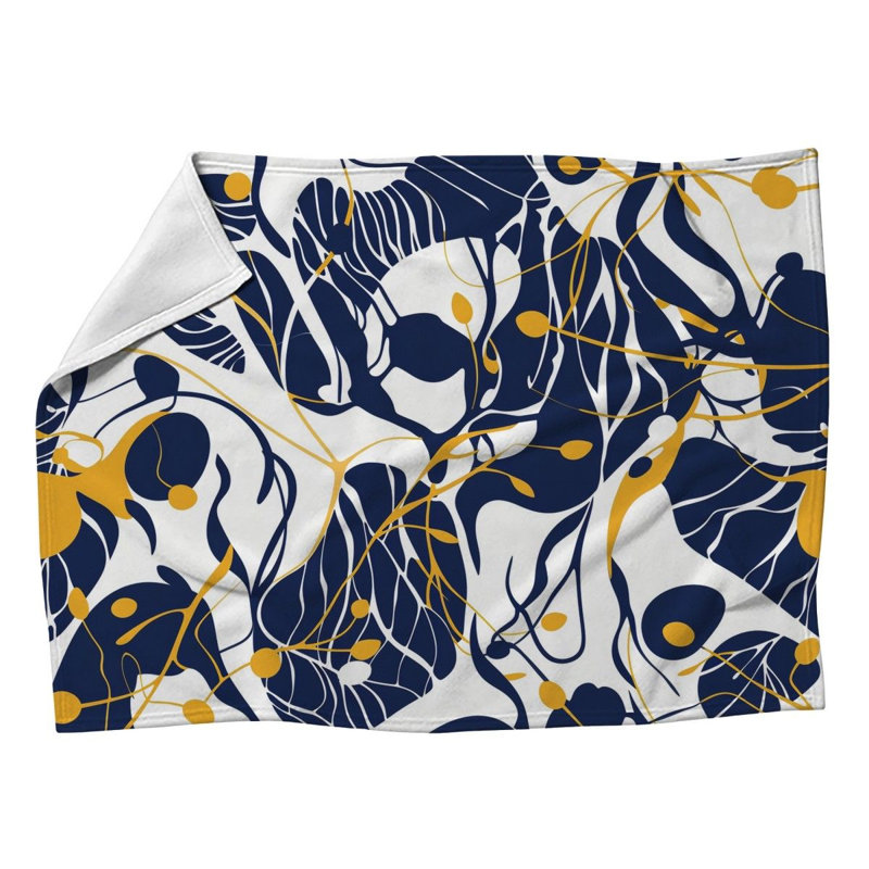 Jeté polaire à motif floral pour canapés ou lits, L 50 po x L 60 po, Motif floral marine