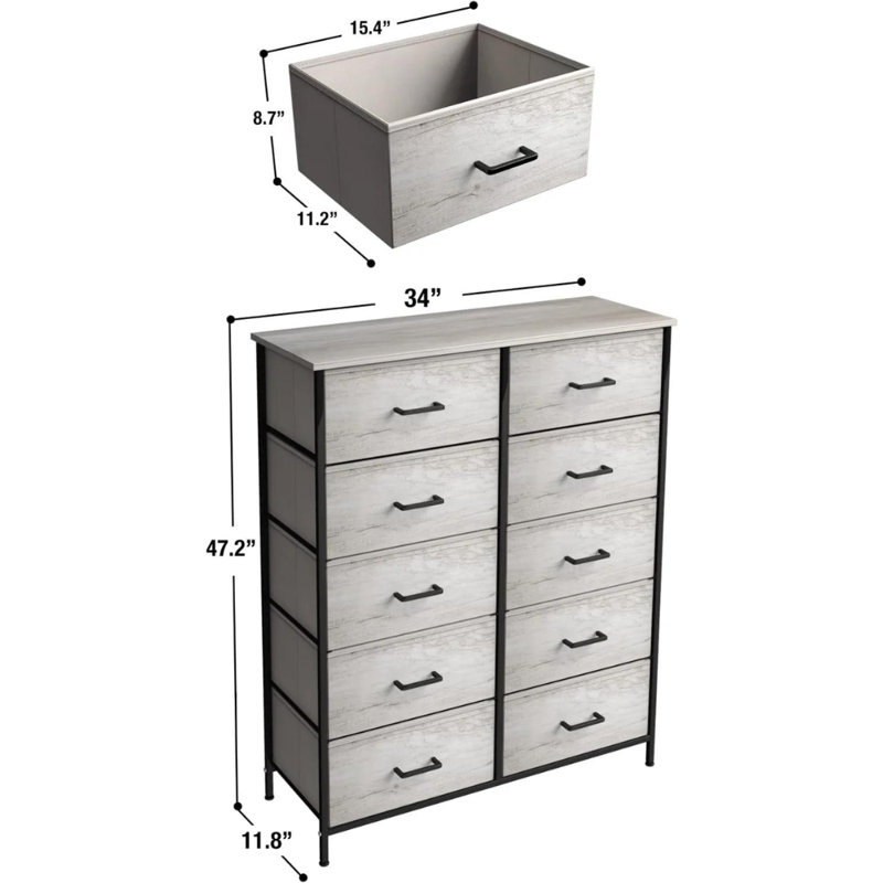 Sorbus 10 Drawers Dresser with Steel Frame and Fabric Bins, Beige