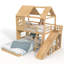Lit superposé simple au-dessus de la maison double avec échelles et glissières, lit superposé au sol avec tablettes de rangement et garde-robe, conception de maisonnette, naturel-1867344684