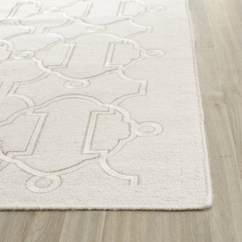 Tapis beige en laine / soie tissé à la main à motif géométrique Rodgers, Rectangle 6 pi x 9 pi