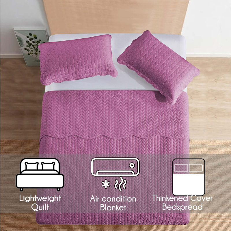Embossed Microfiber Quilt Coverlet Set, King ( 106 Inc x 96 Inc ), Purple