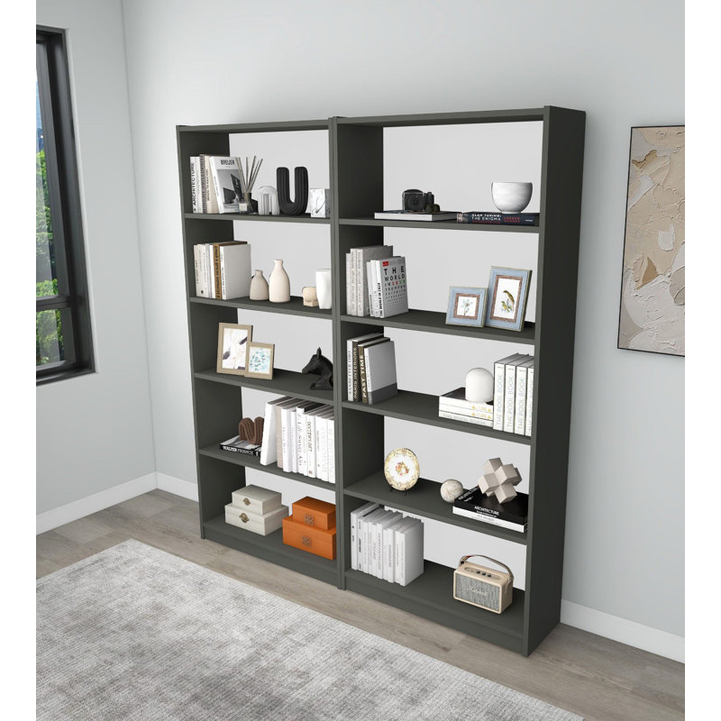 Modern Wall-Mounted Bookshelf, Dark Grey, 63.0 x 70.9 x 11.0 inches | 100% Melamine Coated Particle Board, Thickness: 0.7 inches | Space-Saving Design, Sturdy and Stylish for Home & Office Use