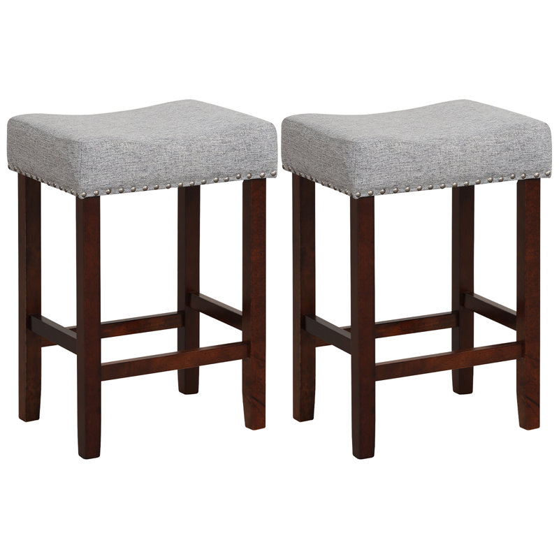 Upholstered Counter Stool with Solid Wood Frame, Gray