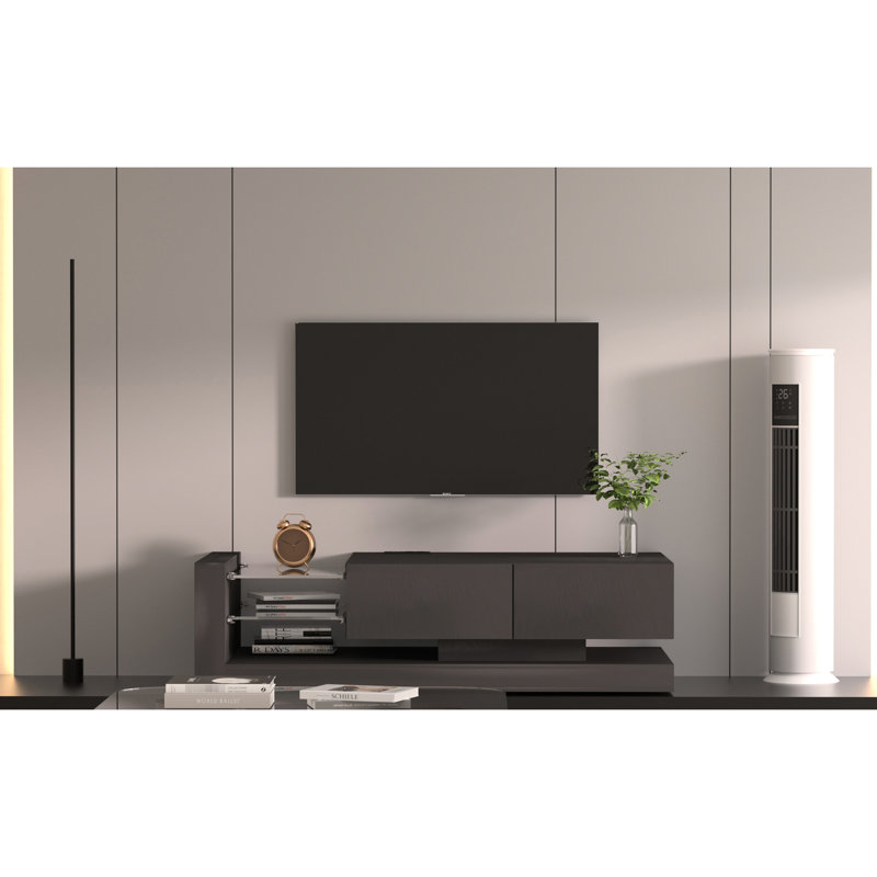Console de 75 pouces avec 90% de rangement, lumières à DEL, télécommandée et centre de divertissement moderne noir, Noir