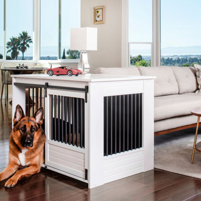 Tucker Murphy Antique White Barn Door Furniture Dog Crate in X-Large