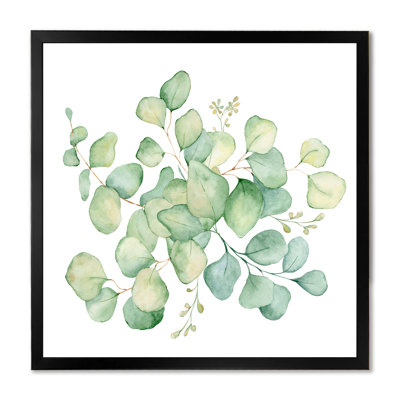 «Green Eucalyptus Bouquet On White», reproduction d'art sur toile traditionnelle