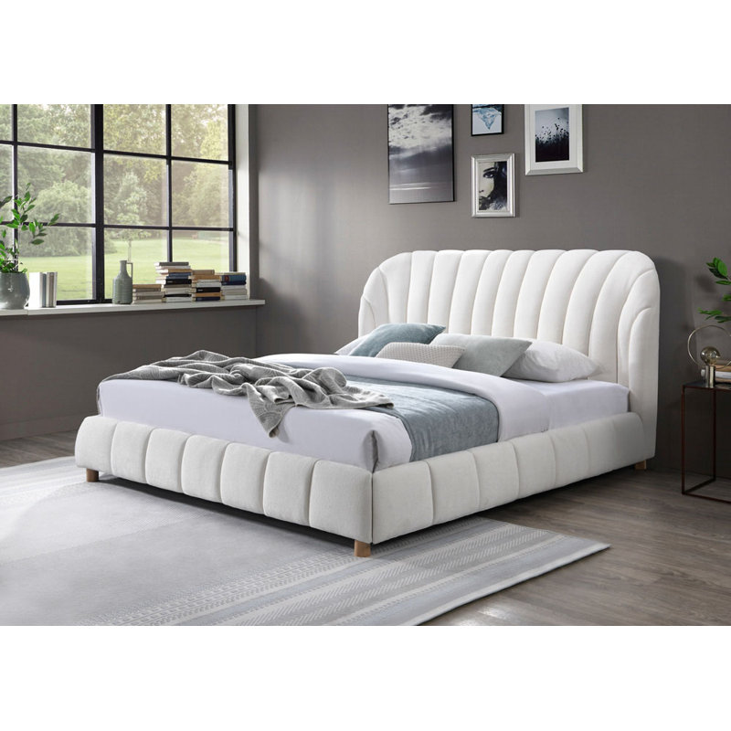 Upholstered Wingback Bed, Ivory/Natural, Queen