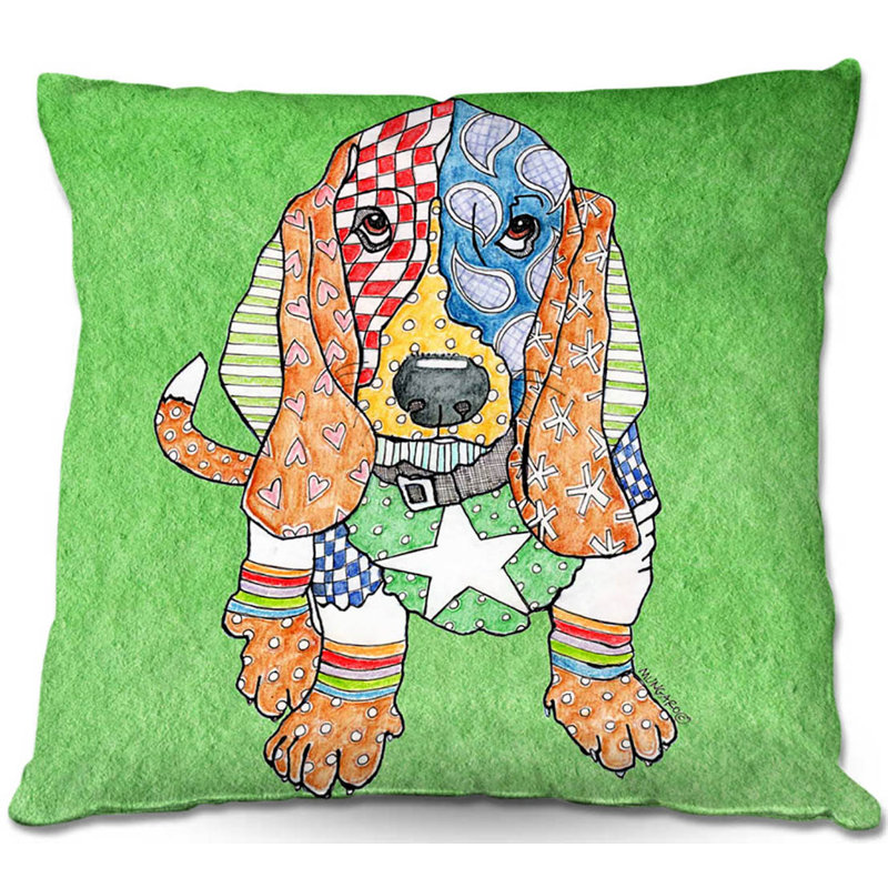  Coussin Couch Basset Hound, 16 po x 1 po, Vert
