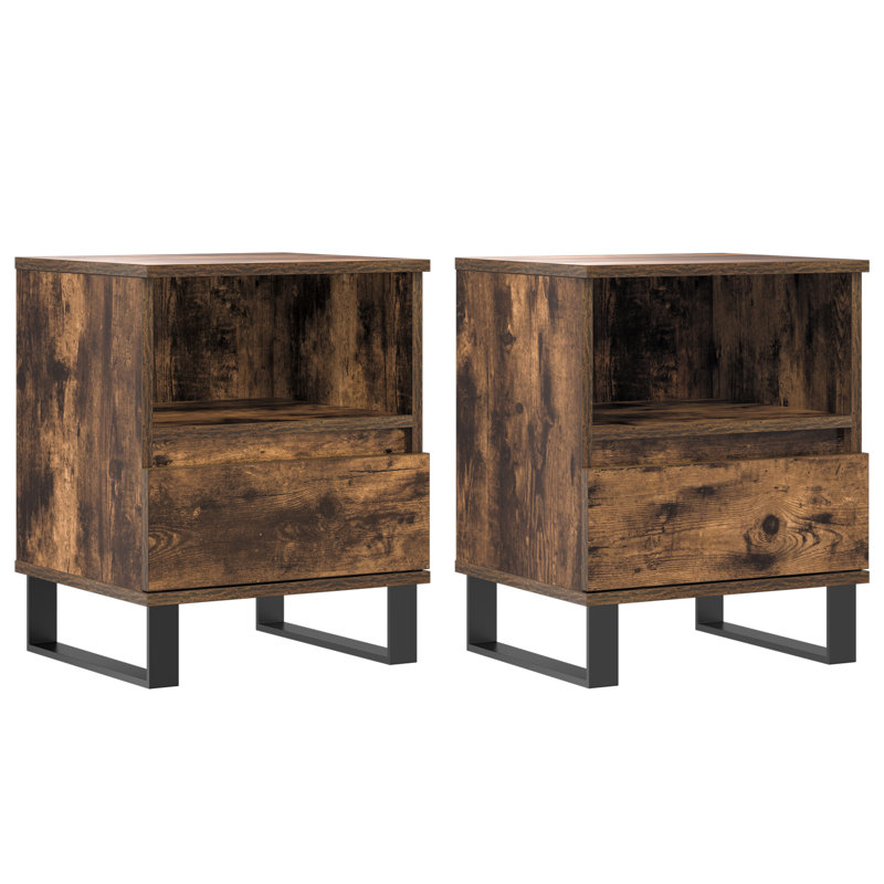 Molla 40 cm W Bedside Table, Smoked Oak, Set Of 2