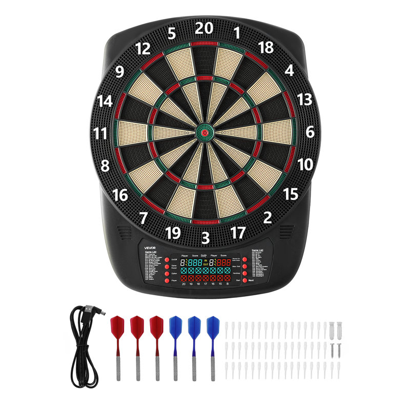 Jeu de fléchettes électronique, cible de 13,5 po avec 43 jeux et plus de 200 variations pour jusqu'à 8 joueurs, 6 fléchettes avec volées et 50 pointes douces, écran de pointage ACL couleur pour les salles de jeux