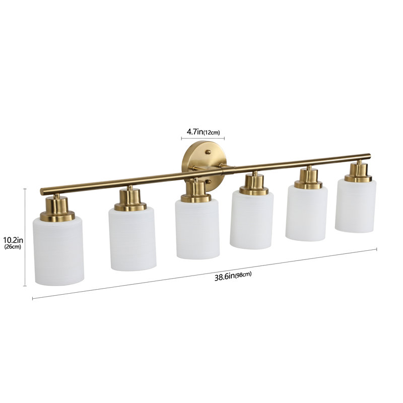 Meuble-lavabo moderne à 6 lumières dorées, abat-jour en verre givré, luminaire mural,, Or, Six lumières