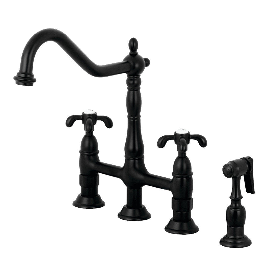 Kingston Brass French Country Two-Handle Deck Mount Bridge Kitchen Faucet Kingston Brass Optional