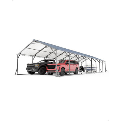 20x40 FT Metal Carport for Multiple Vehicles, Heavy Duty Shelter with Vertical Roof