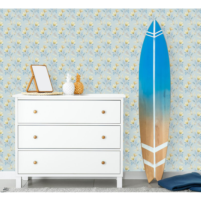 Panneau de papier peint, L 2,08 pi x L 10,42 pi, Jaune / bleu / saphir