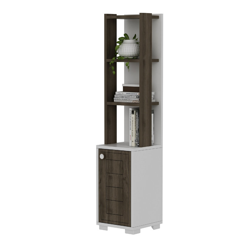 Baugus 134.6 cm H x 29.6 cm W Standard Bookcase, White/Walnut