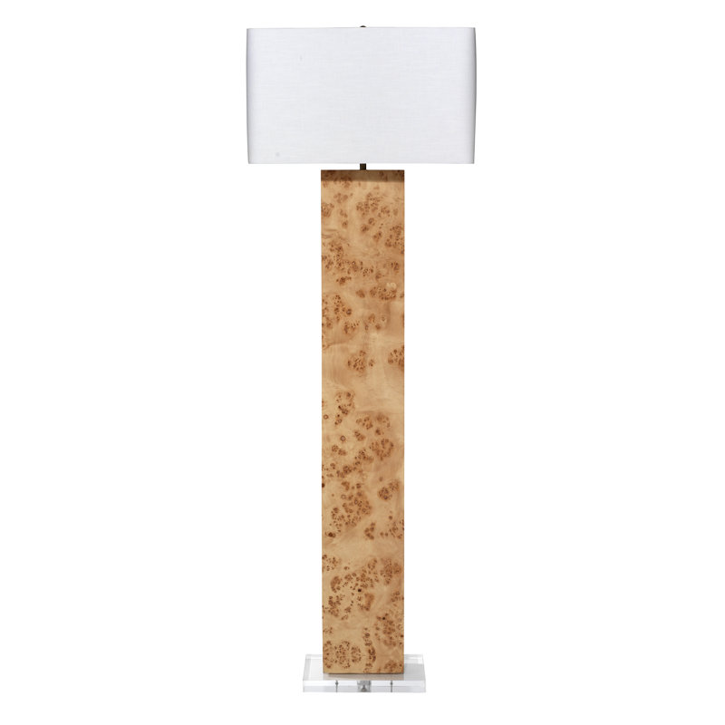 Natural Burl Wood Floor Lamp with White Linen Shade