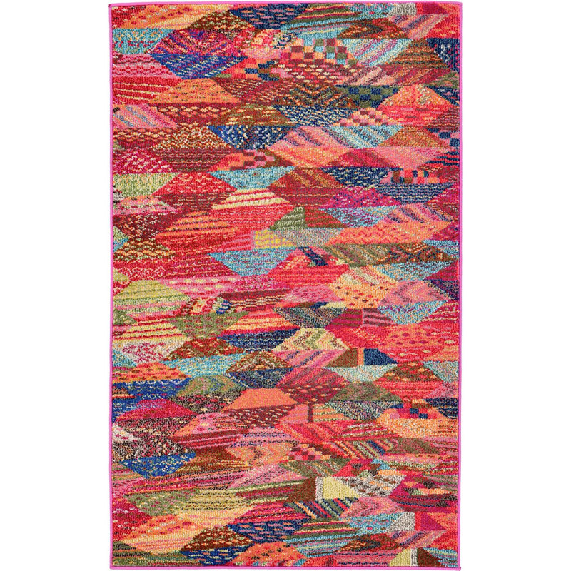Tapis à motif géométrique rouge / bleu / jaune Sierra, Rectangle 3 pi 3 po x 5 pi 3 po