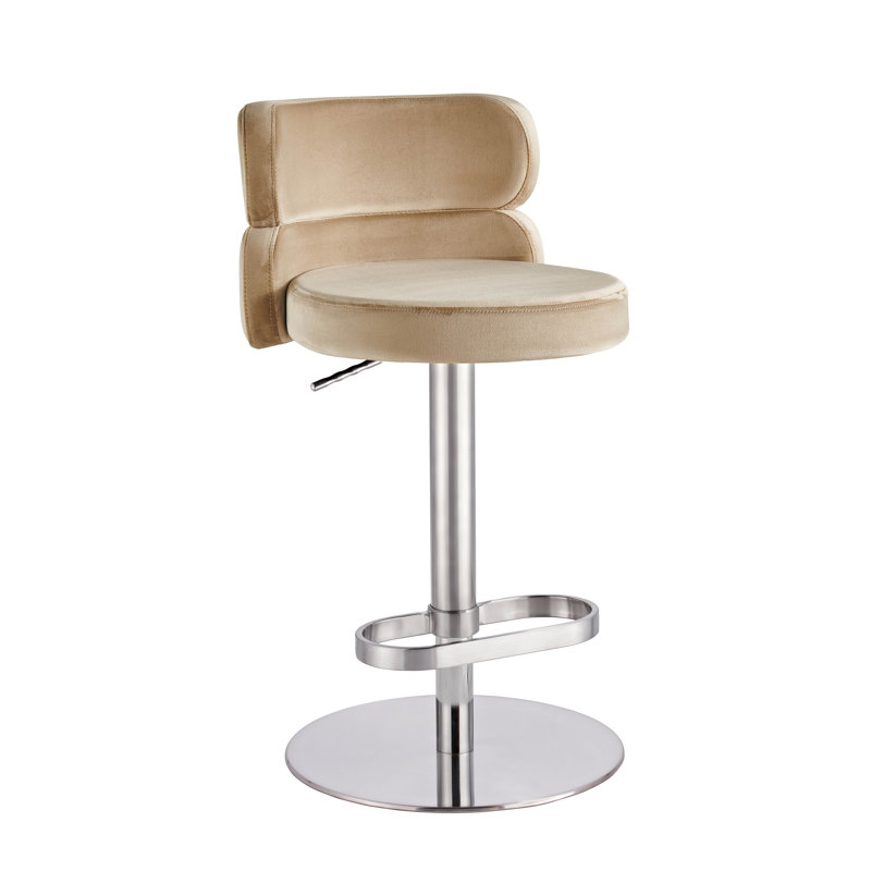 Tabouret de bar pivotant à hauteur réglable avec dossier incurvé et repose-pieds, Khaki Seat/Silver Frame