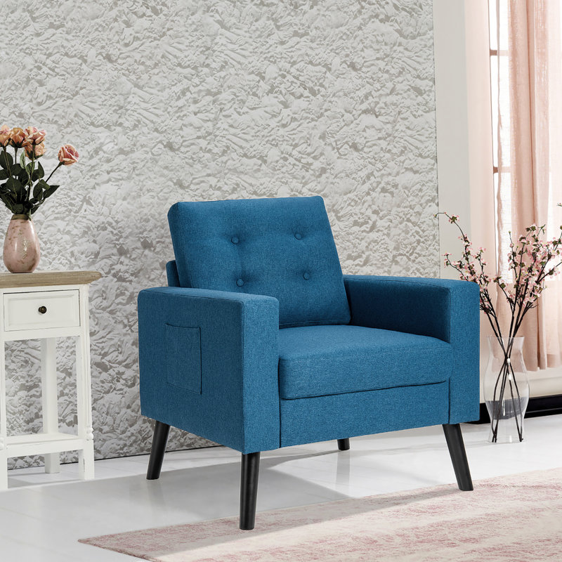 Affra Upholstered Armchair, Navy 100% Linen