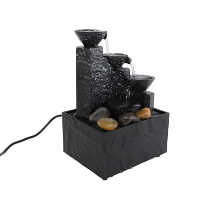 Fontaine de table à circulation d'eau décorative avec cascade USB et pierres à lumière DEL pour le bureau, encre noire