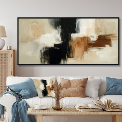 «Black and Brown Brushstroke», peinture abstraite - impressions encadrées de collages abstraits, art mural contemporain noir sur toile
