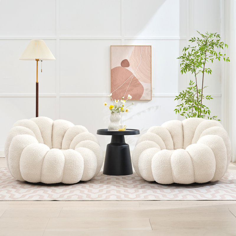 Upholstered Swivel Chair (Set of 2), White
