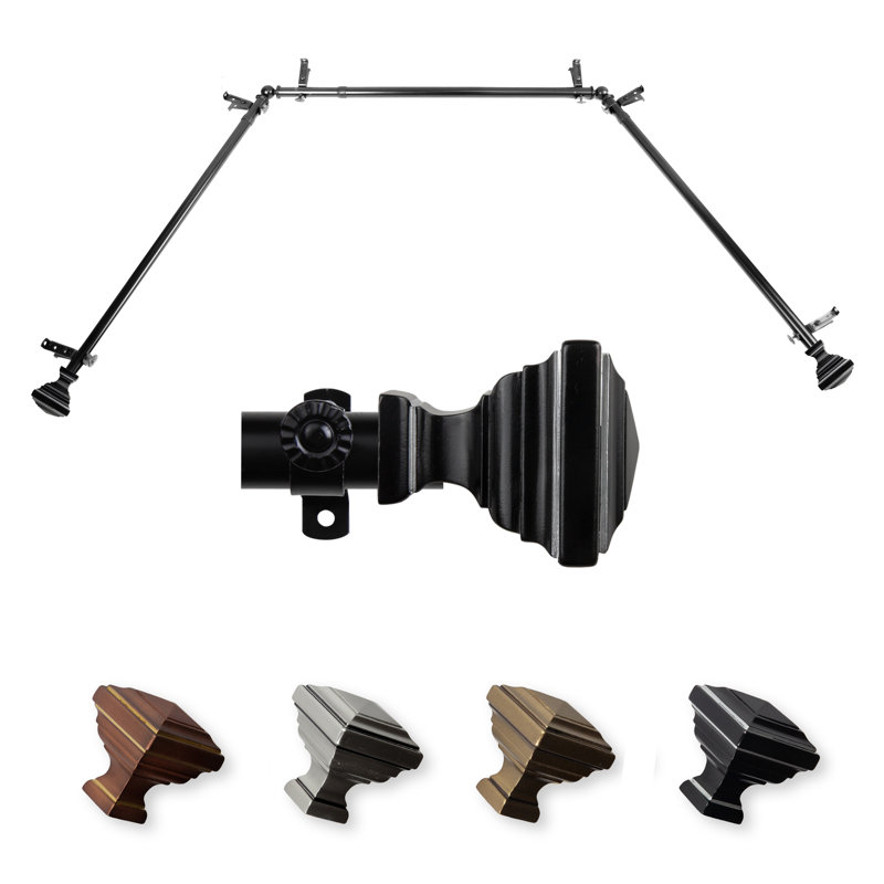 Black Steel Adjustable Bay Window Curtain Rod Set