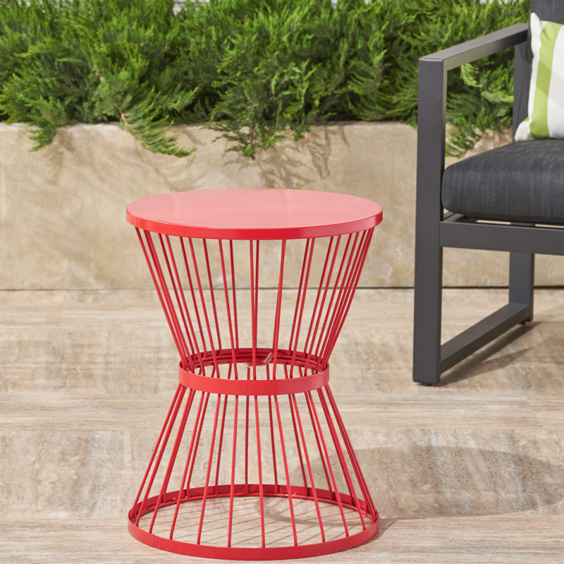 Table d'appoint d'extérieur en fer rouge de 16 po au design épuré moderne thermolaqué