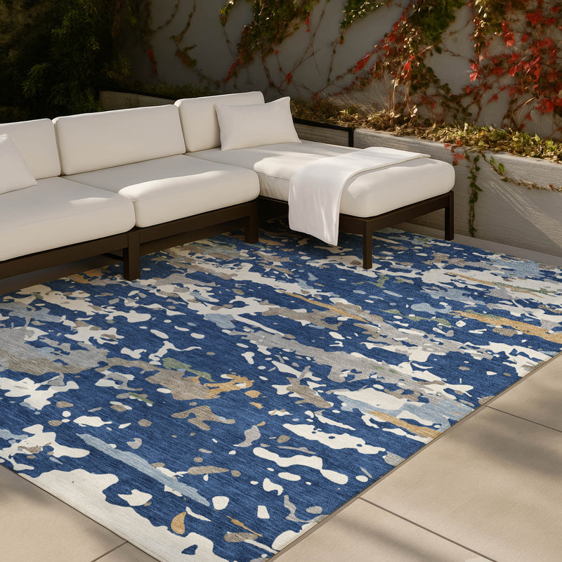 Machine Washable Indoor/Outdoor Chantille ACN2595 Abstract Rug, Navy, 10' x 14'