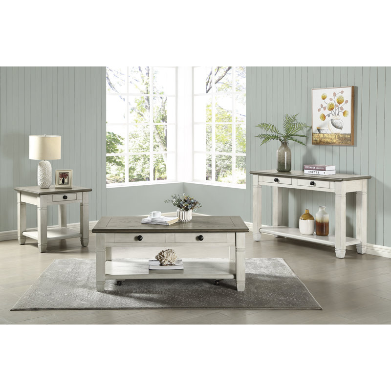Table de bout Verduzco 24 "deux tons gris antique avec tiroir de rangement et tablette ouverte, Crème antique