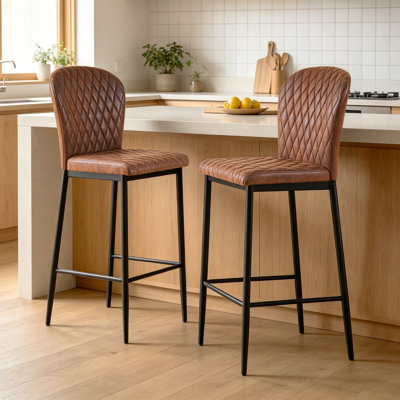 Modern Velvet/Suede Diamond-Tufted Upholstered Bar Stool, Armless Counter Height Stool with Sturdy Metal Legs (Set of 2/4)
