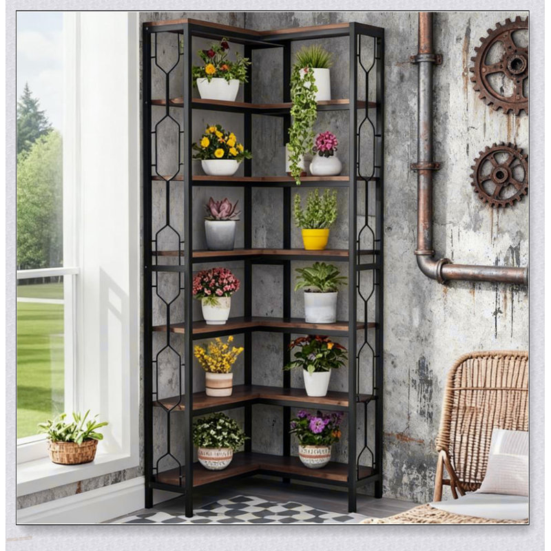 78.7 Inch Tall 7-Tier Industrial Corner Bookshelf with Spacious Shelves and Modern Design, Perfect for Home and Office Use