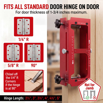 10 Piece Door Hinge & Latch Mortising Tool Kit, Red Metal Aluminum Alloy Door Lock Positioning Jig, Precision Locator for Wooden Door Installation, Carpentry Hand Tool for Home Renovation&Repair Work