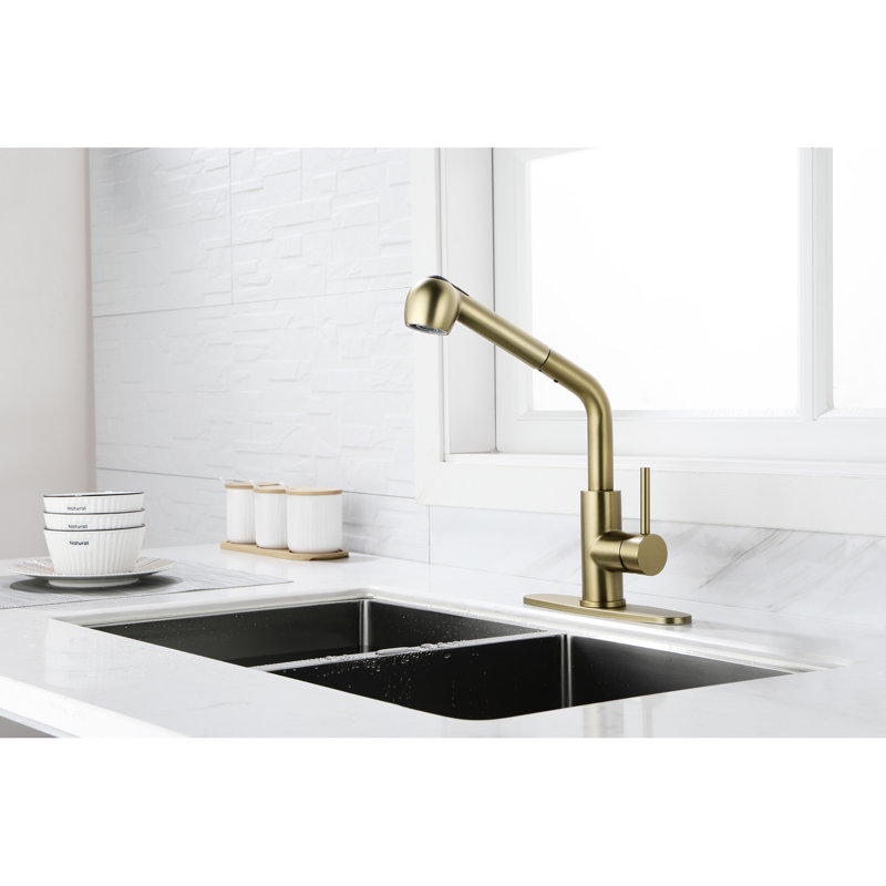 Single Pull-Out Faucet With Dual Spray In Spot Gold Stainless Steel For Utility Sink, High Nozzle 360 Rotation, Dirt And Rust, Easy Maintenance Use, To Maintain