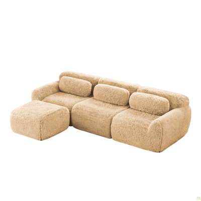 Tissu moelleux en forme de L doux et moelleux, canapé modulaire modulaire, conception antidérapante en éponge haute densité 32D, connexion à boucle libre, aucun assemblage requis, pour la chambre à coucher, kaki clair
