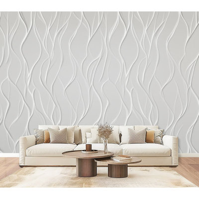 Peel and Stick Wallpaper Abstract Wave Subtle Curves Soft Tones Geometric Wall Murals 69"H x 96"W Removable PVC Wall Paper Self-Adhesive Wall Decor for Bedroom Living Room Home Office