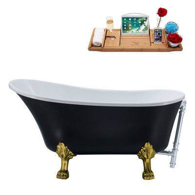 63" Streamline Clawfoot Soaking Acrylic Bathtub With Drain, Clawfeet, and Bamboo Tray