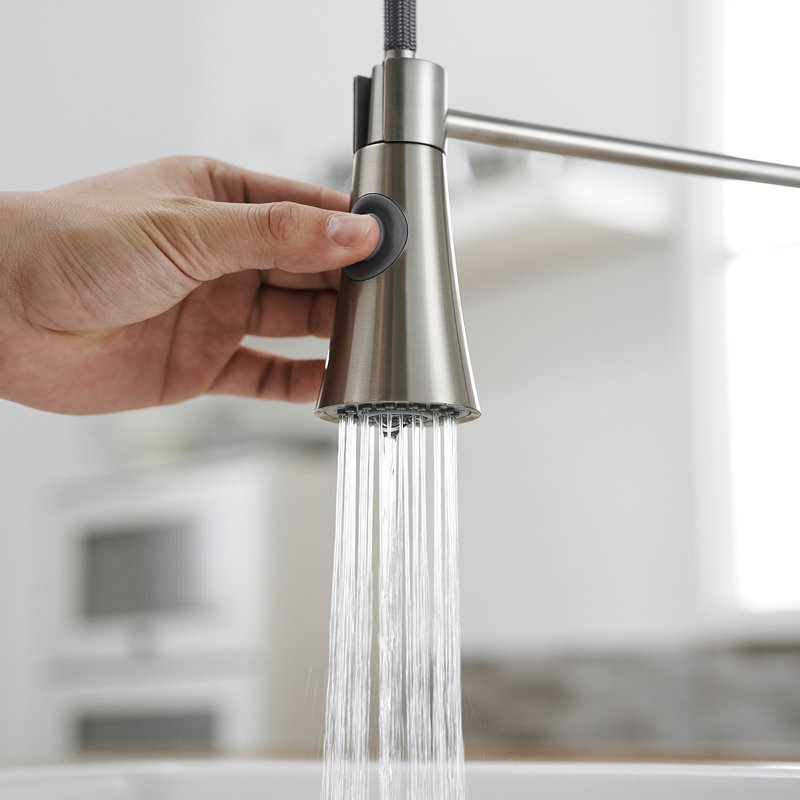 Kitchen Faucet With Brushed Nickel Pull Out - 360 Degree Swivel For Convenience Stainless Steel Efficient Use Of Water