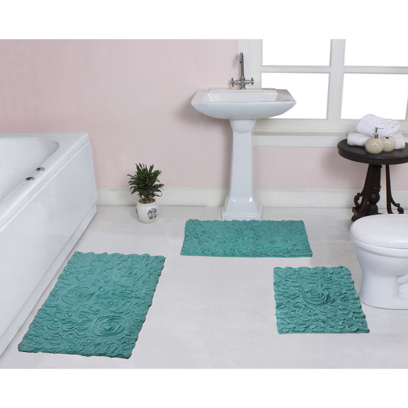 Tapis de bain 100% coton touffetés à la main Homeka Weavers Franciska (ensemble de 3), Turquoise