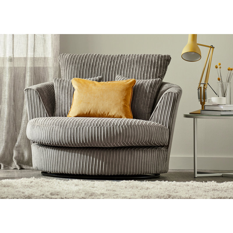 Moana Upholstered Swivel Barrel Chair, Charcoal