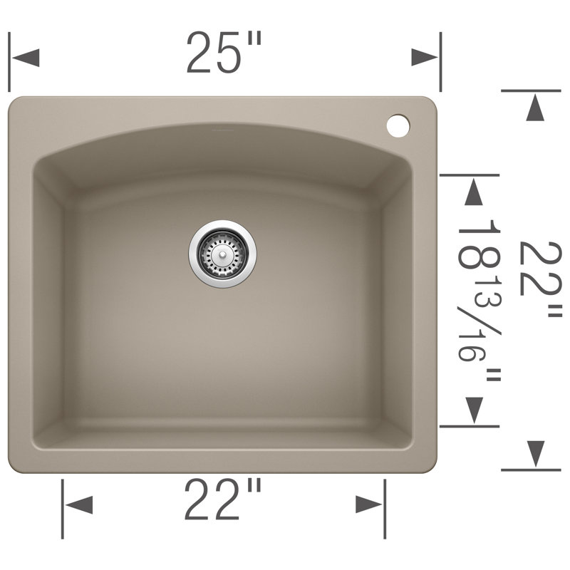 Diamond SILGRANIT 25" L X 22" W Drop-in/Undermount Kitchen Sink, Truffle, 1 hole