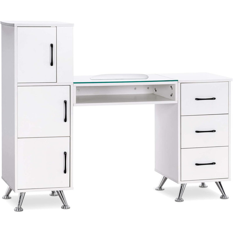 White Ergonomic Manicure Table with Drawers and Shelves