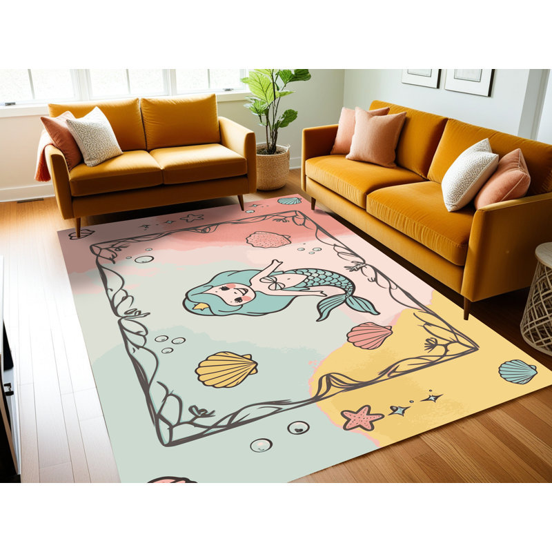 Tapis pour enfants East Urban Home Mermaids, Rectangulaire 8 pi x 12 pi