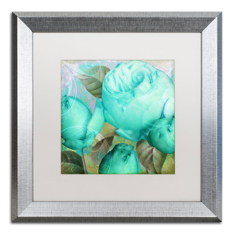 Jadaya «Aqua Rose II», impression encadrée, Blanc, H 16 po x l 16 po x P 0,5 po, Cadre brun
